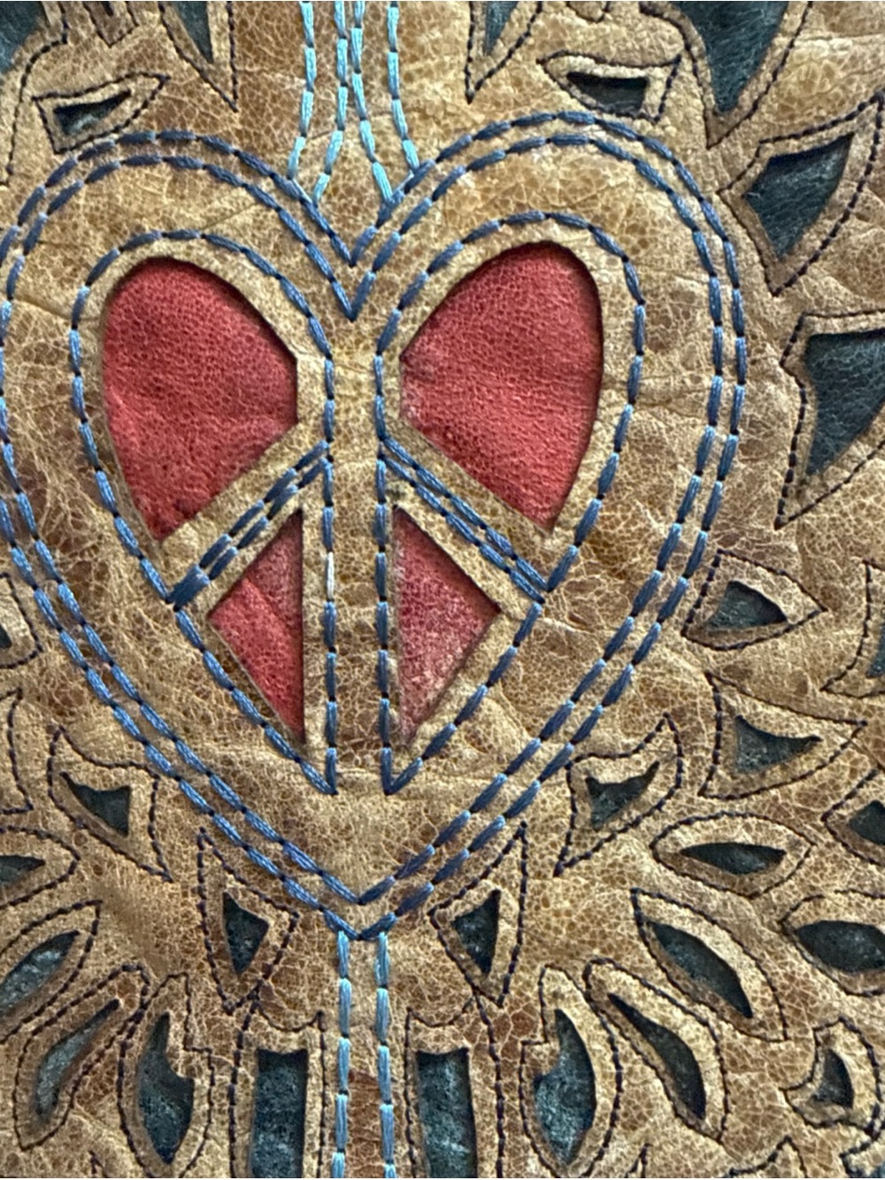 Distressed Tan Leather Jacket with Embroidered Wing & Heart Back - Picture 15 of 15